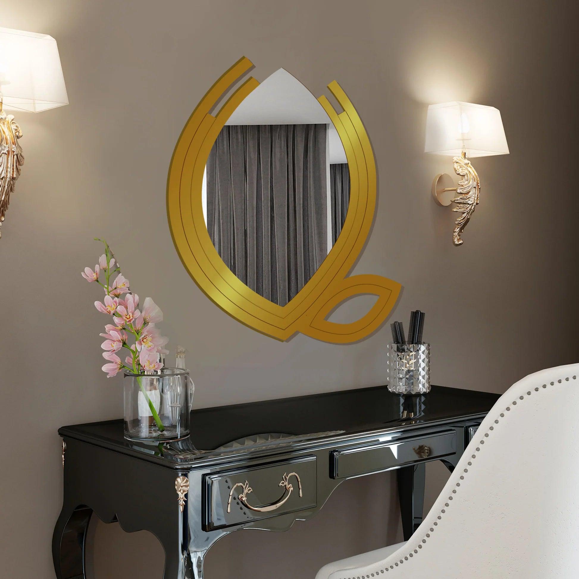 Hidden Eye In The Leaf Design Wood Wall Mirror With Gold Texture - Decor Mantra 