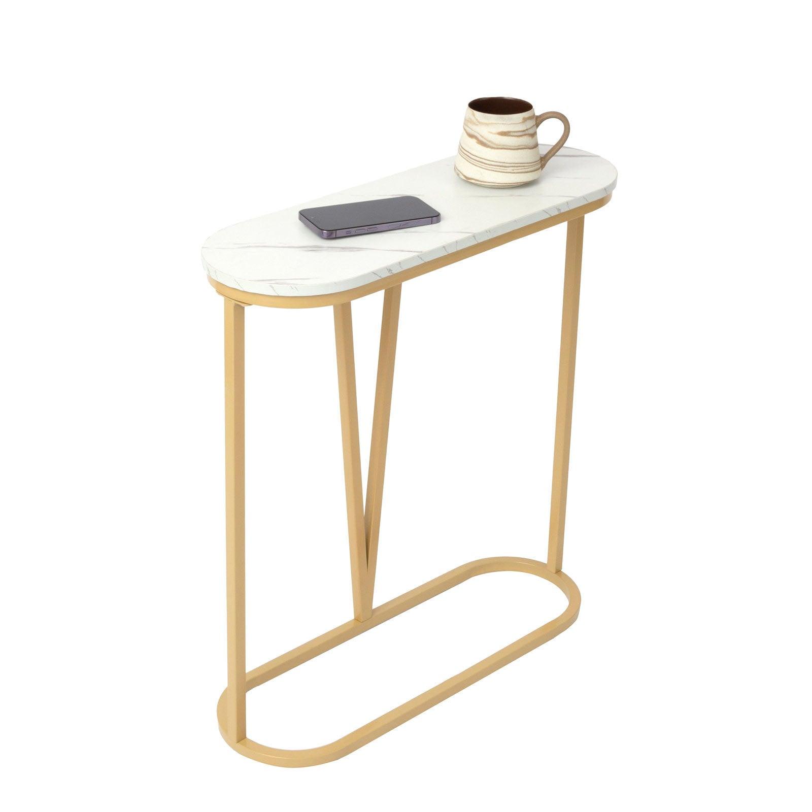 Hollow Bottom Faux Marble Narrow End Side Table - Decor Mantra 