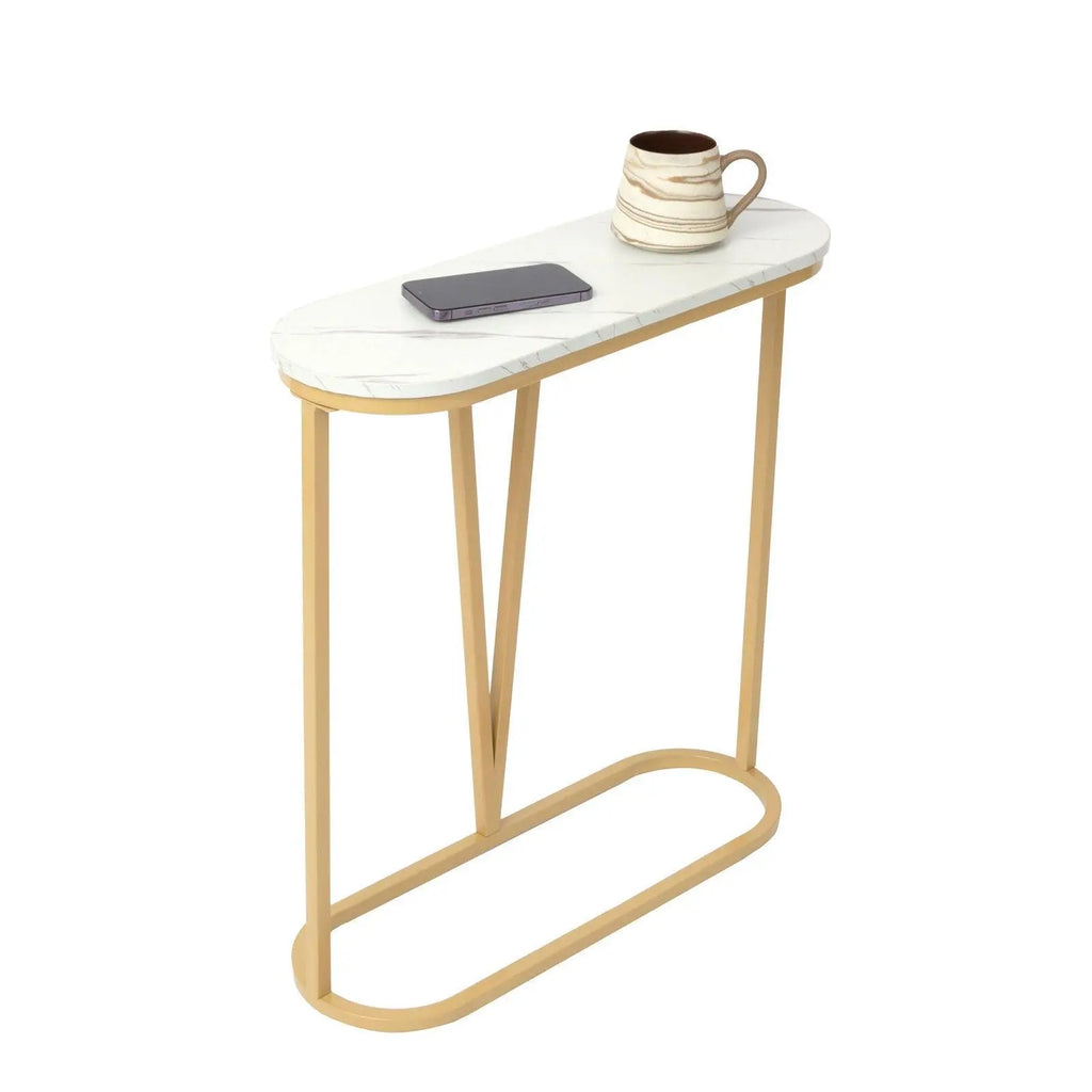 Hollow Bottom Faux Marble Narrow End Side Table - Decor Mantra 
