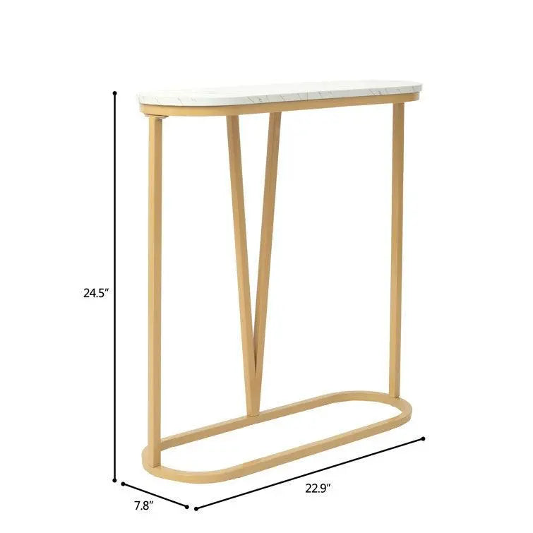 Hollow Bottom Faux Marble Narrow End Side Table - Decor Mantra 