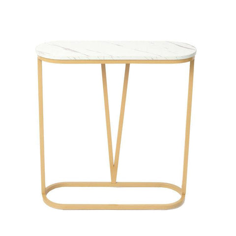 Hollow Bottom Faux Marble Narrow End Side Table - Decor Mantra 