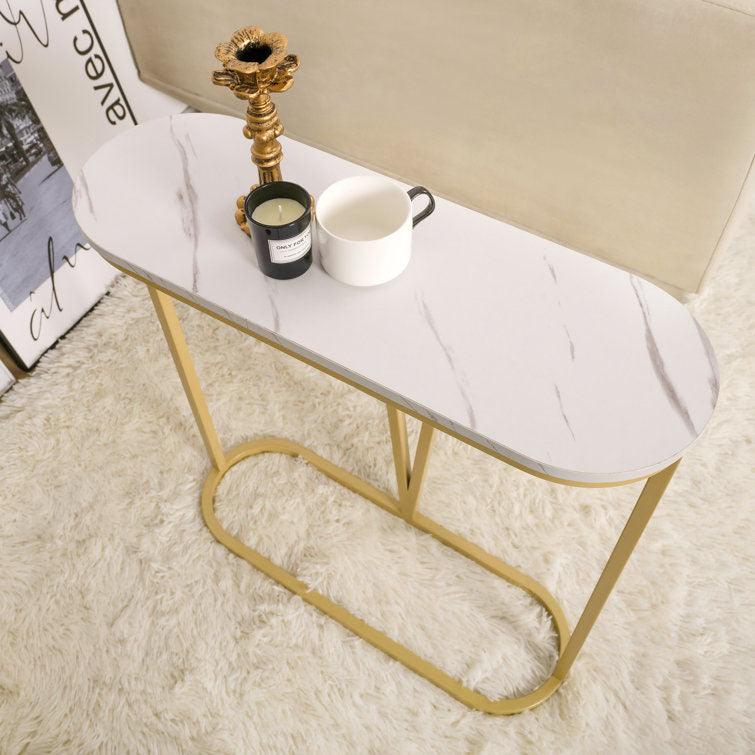 Hollow Bottom Faux Marble Narrow End Side Table - Decor Mantra 