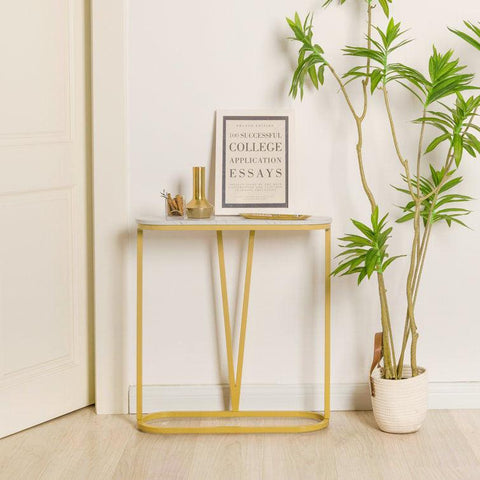 Hollow Bottom Faux Marble Narrow End Side Table - Decor Mantra 