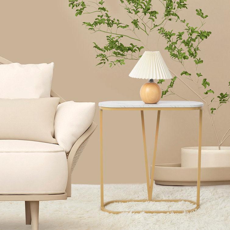 Hollow Bottom Faux Marble Narrow End Side Table - Decor Mantra 