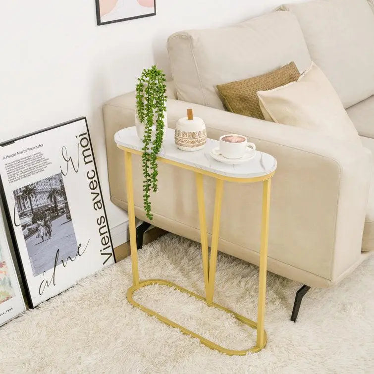 Hollow Bottom Faux Marble Narrow End Side Table - Decor Mantra 