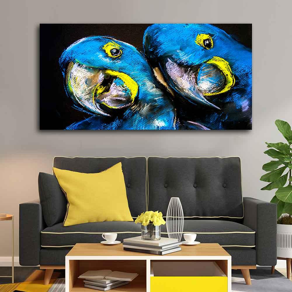 Blue Parrots Pastel Art Wall Painting - Decor Mantra 