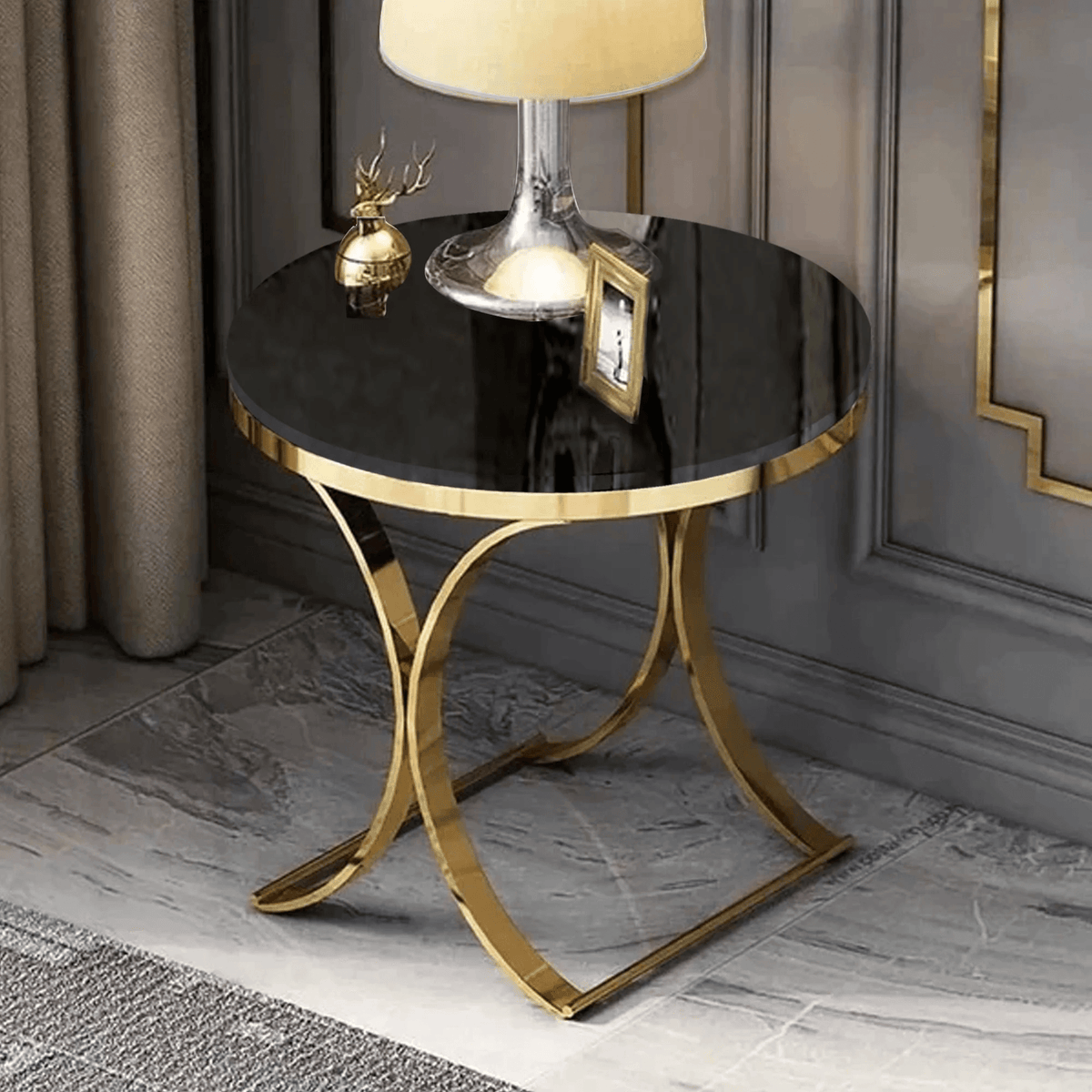 Premium Golden Iron Avarua Round Marble Table - Decor Mantra 