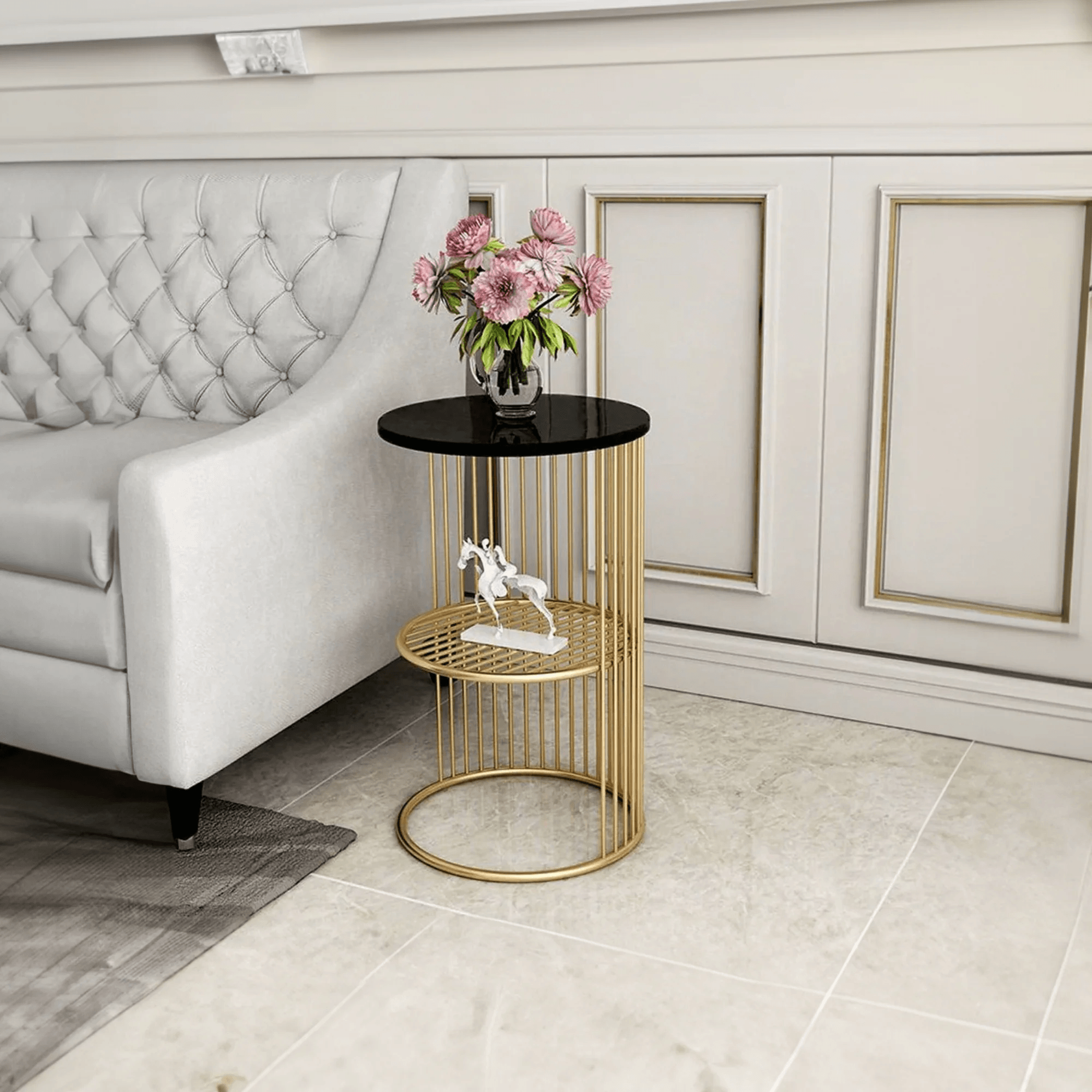 Designer Art Golden Half Caged Coffee Round Side Table - Decor Mantra 