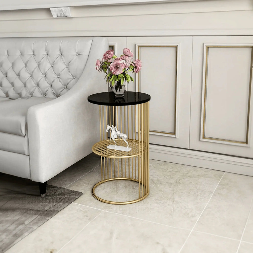 Designer Art Golden Half Caged Coffee Round Side Table - Decor Mantra 
