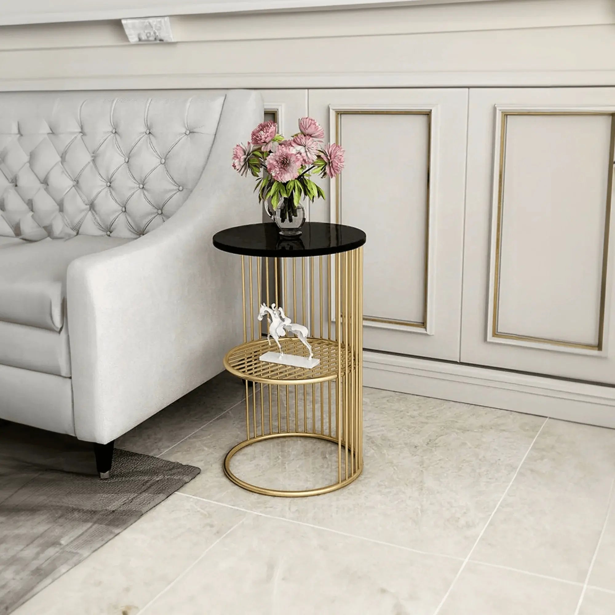 Designer Art Golden Half Caged Coffee Round Side Table - Decor Mantra 