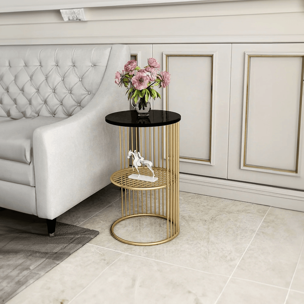 Designer Art Golden Half Caged Coffee Round Side Table - Decor Mantra 