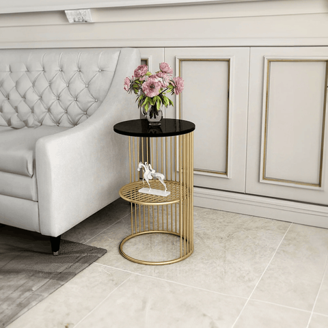 Designer Art Golden Half Caged Coffee Round Side Table - Decor Mantra 