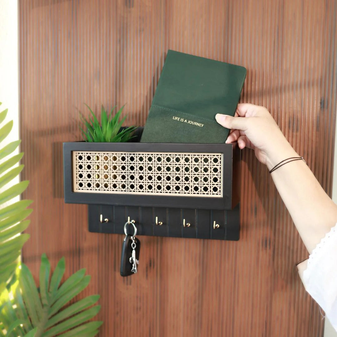 Rattan Key Holder & Wall Shelf HARSHITA CRAFT