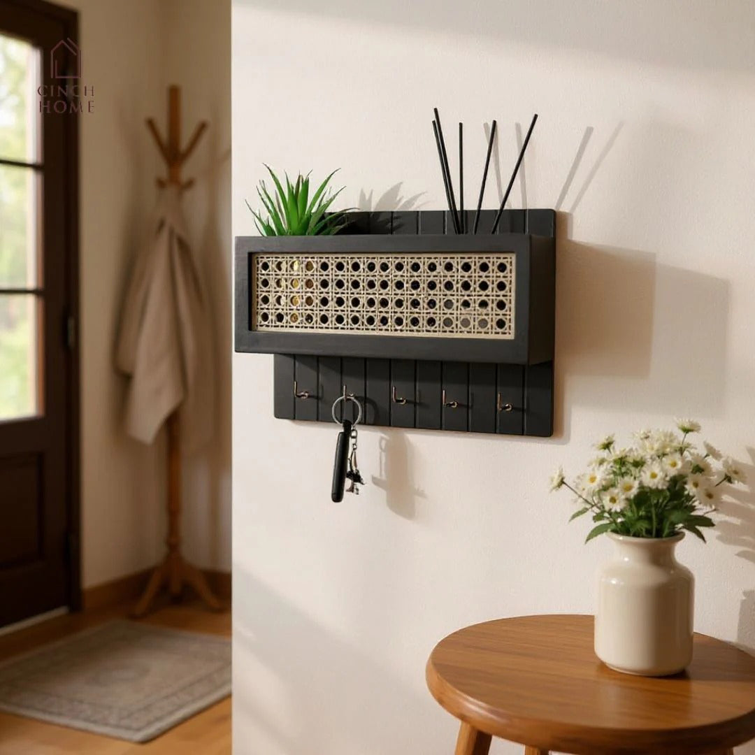 Rattan Key Holder & Wall Shelf HARSHITA CRAFT