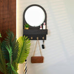 Entryway Organiser with Round Mirror with Dual Hooks & Shelf HARSHITA CRAFT