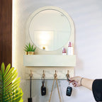 Entryway Organiser with Round Mirror with Dual Hooks & Shelf HARSHITA CRAFT