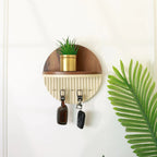 Modern Round Wooden Key Holder with Shelf | Walnut Finish HARSHITA CRAFT
