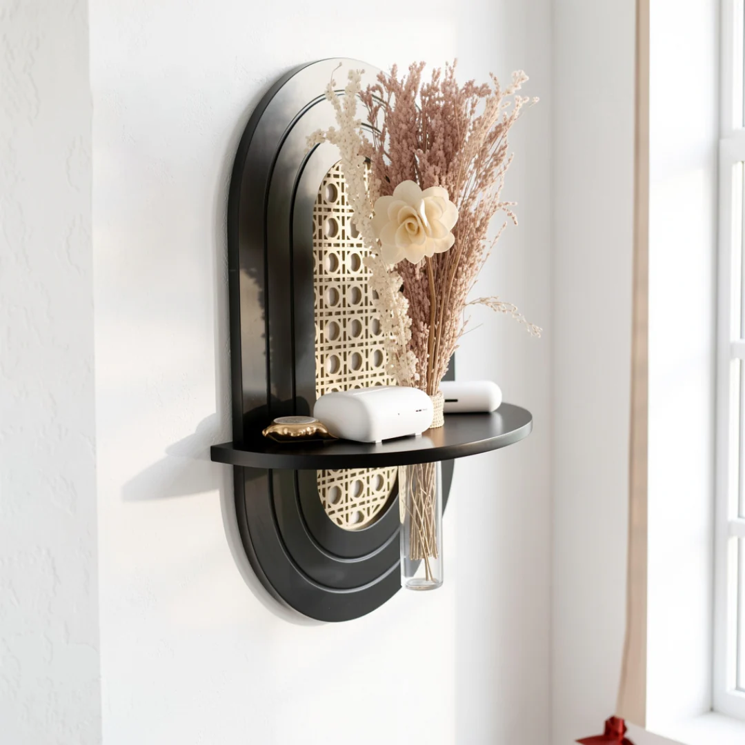 Cane Wall Shelf with Testube Vase HARSHITA CRAFT