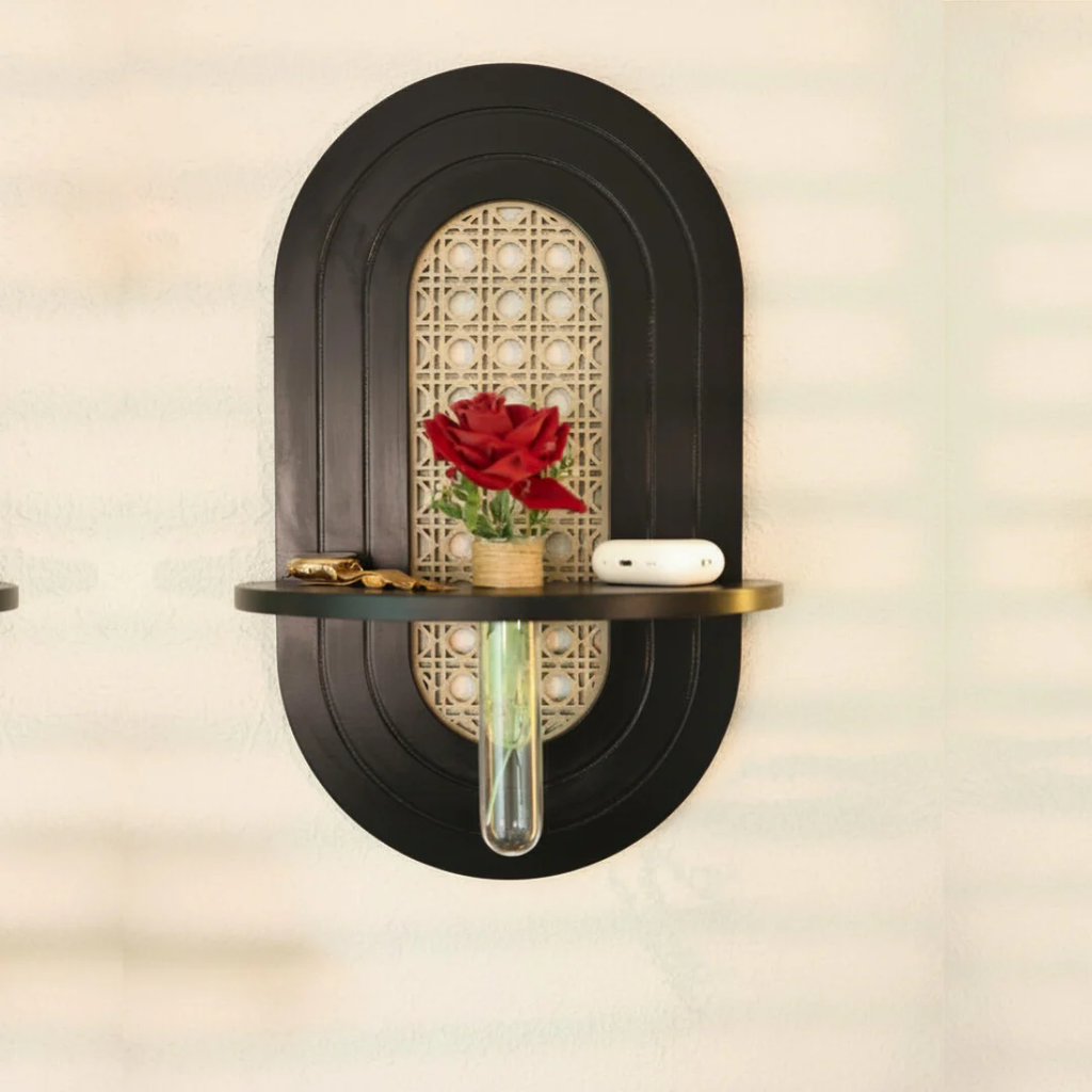 Cane Wall Shelf with Testube Vase HARSHITA CRAFT