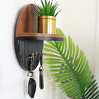 Modern Round Wooden Key Holder with Shelf | Walnut Finish HARSHITA CRAFT