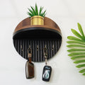 Modern Round Wooden Key Holder with Shelf | Walnut Finish HARSHITA CRAFT