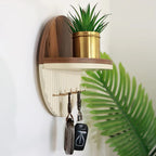 Modern Round Wooden Key Holder with Shelf | Walnut Finish HARSHITA CRAFT