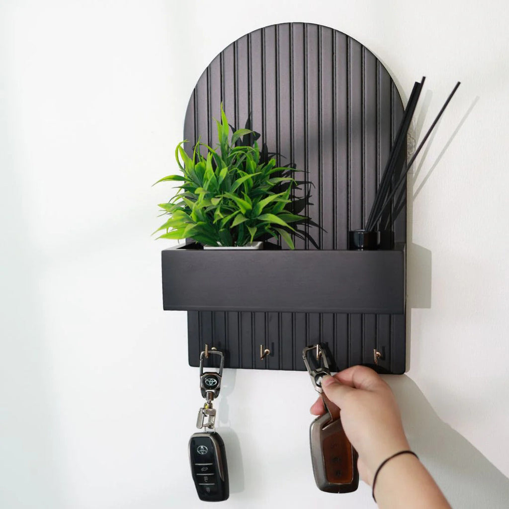 Wall-Mounted Key Holder with Shelf – Modern Fluted Design HARSHITA CRAFT