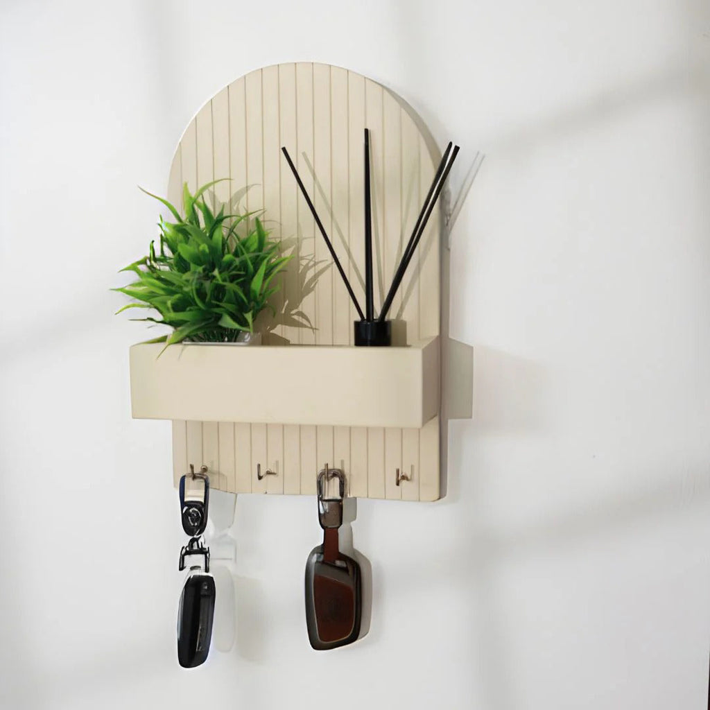 Wall-Mounted Key Holder with Shelf – Modern Fluted Design HARSHITA CRAFT