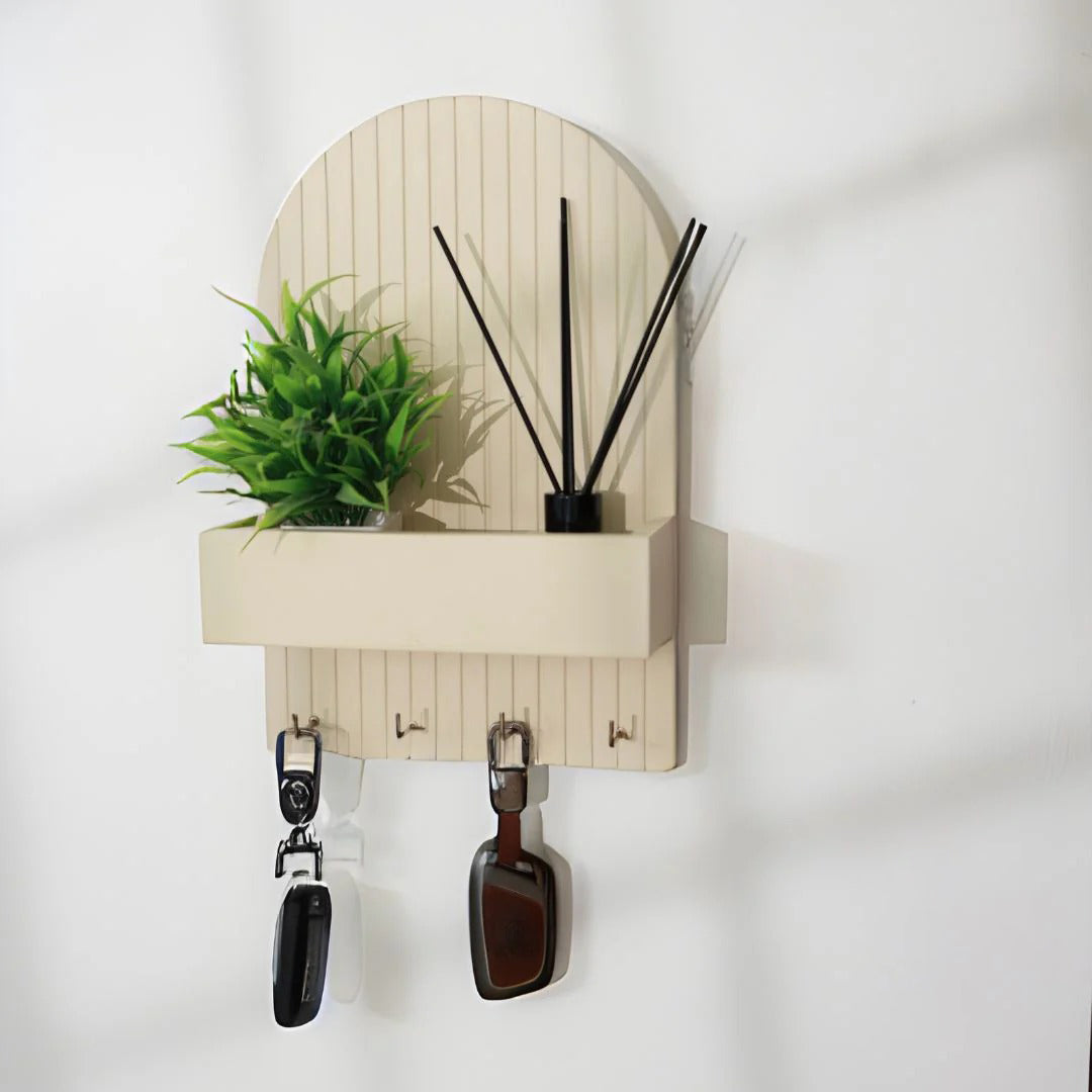 Wall-Mounted Key Holder with Shelf – Modern Fluted Design HARSHITA CRAFT