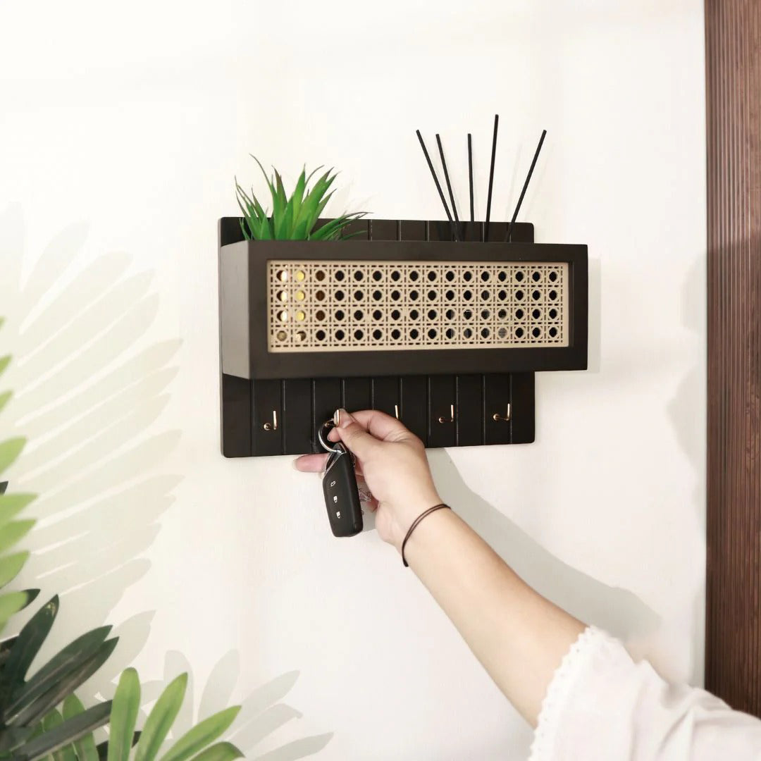 Rattan Key Holder & Wall Shelf HARSHITA CRAFT