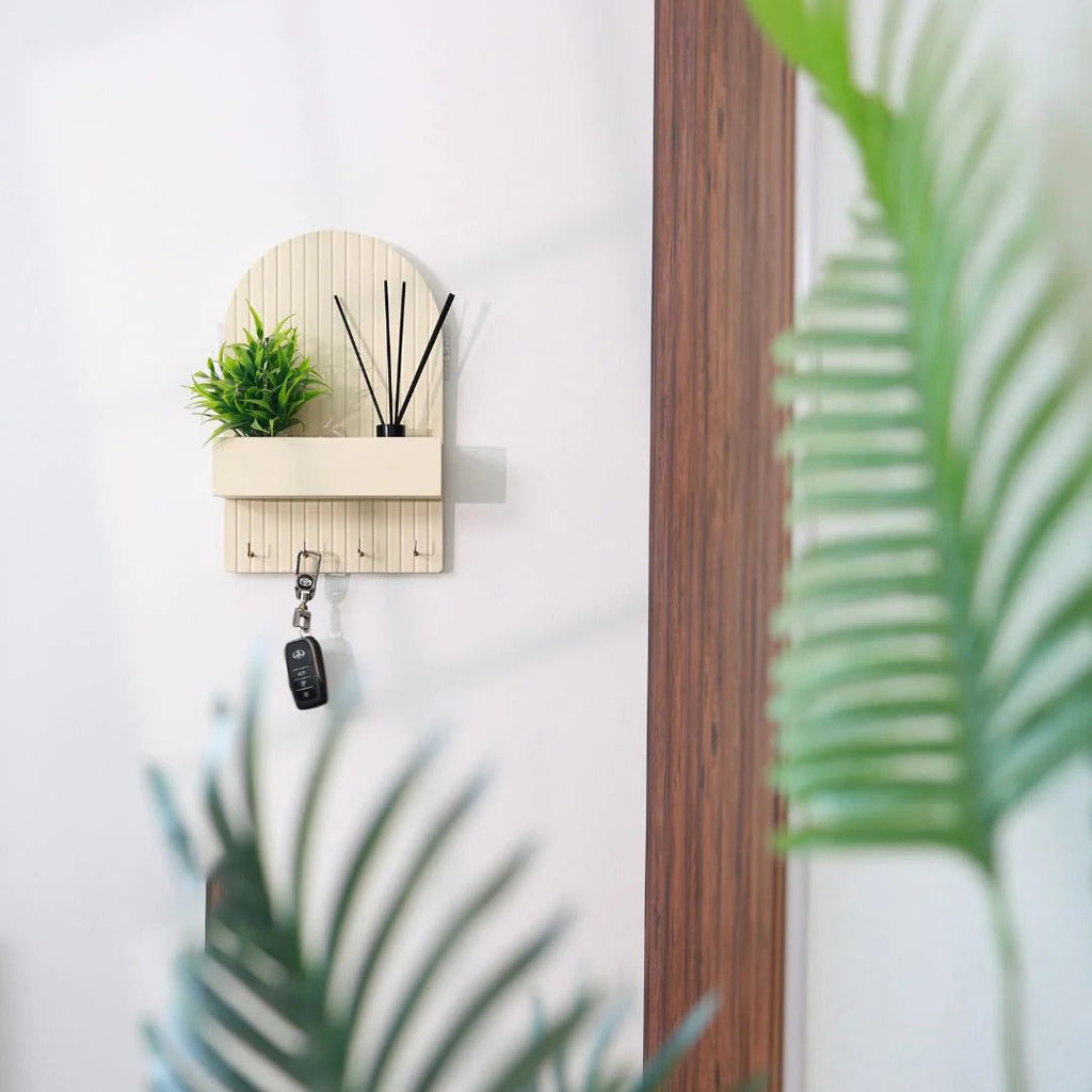 Wall-Mounted Key Holder with Shelf – Modern Fluted Design HARSHITA CRAFT