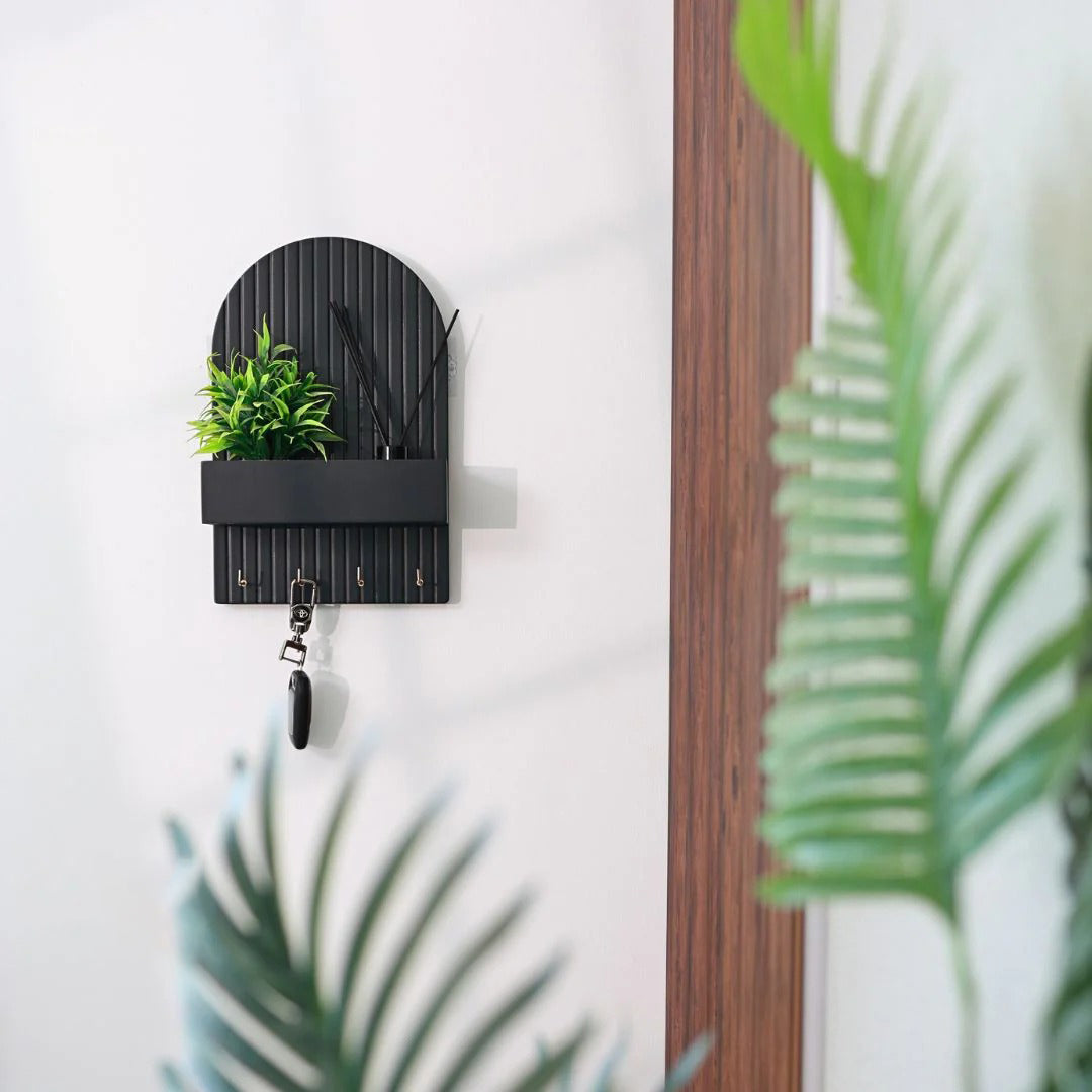 Wall-Mounted Key Holder with Shelf – Modern Fluted Design HARSHITA CRAFT