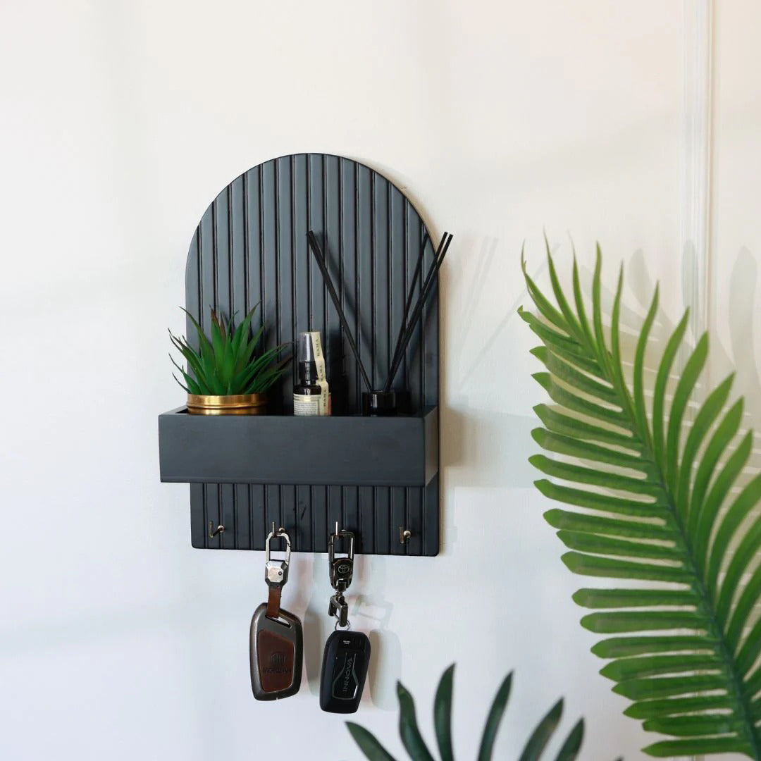 Wall-Mounted Key Holder with Shelf – Modern Fluted Design HARSHITA CRAFT