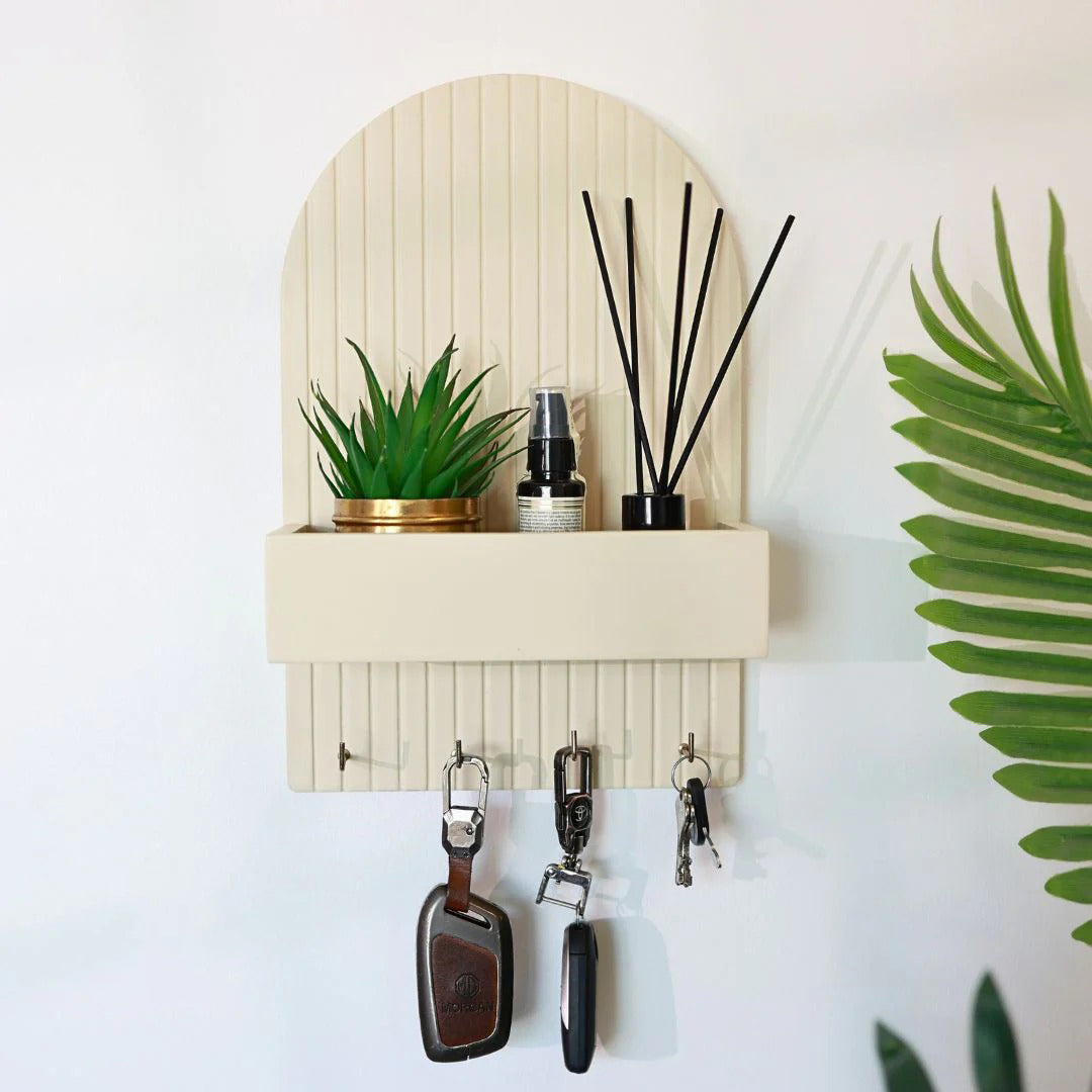 Wall-Mounted Key Holder with Shelf – Modern Fluted Design HARSHITA CRAFT