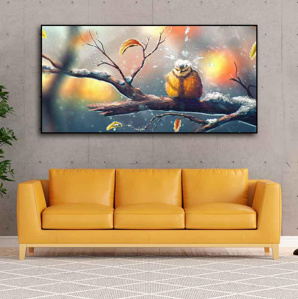 Canvas Wall Painting of Bird in Winters - Decor Mantra 