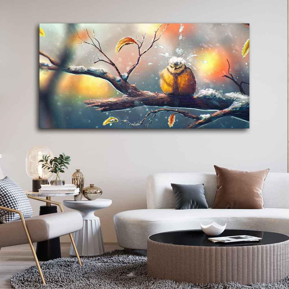 Canvas Wall Painting of Bird in Winters - Decor Mantra 
