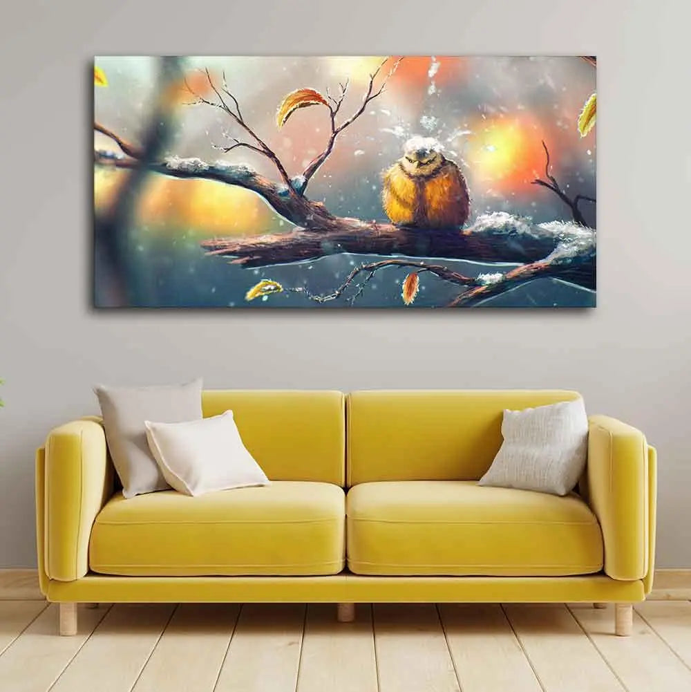 Canvas Wall Painting of Bird in Winters - Decor Mantra 