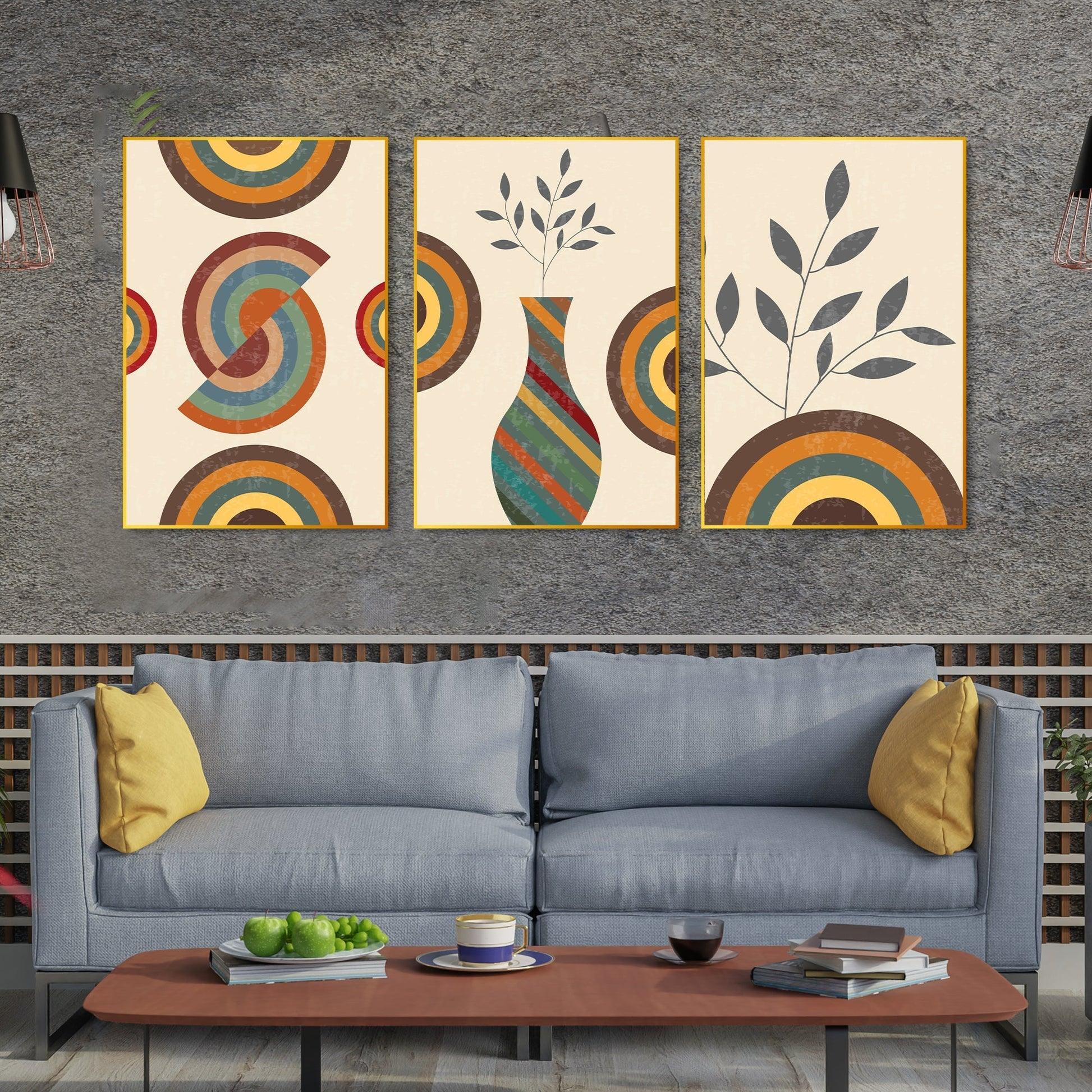Flower Pot Floating Canvas Wall Painting Set of Three - Decor Mantra 