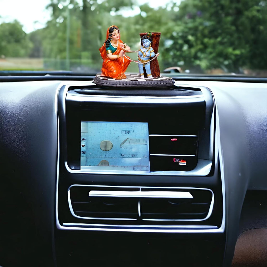 Yashoda Maa Binding Little Krishna Idol – Damodar Leela Religious Idol Showpiece for Home Temple Decor & Car Dashboard - Harshita Craft