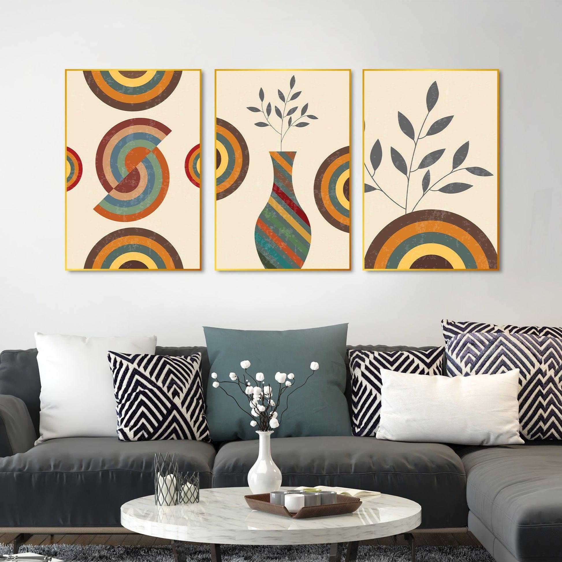 Flower Pot Floating Canvas Wall Painting Set of Three - Decor Mantra 