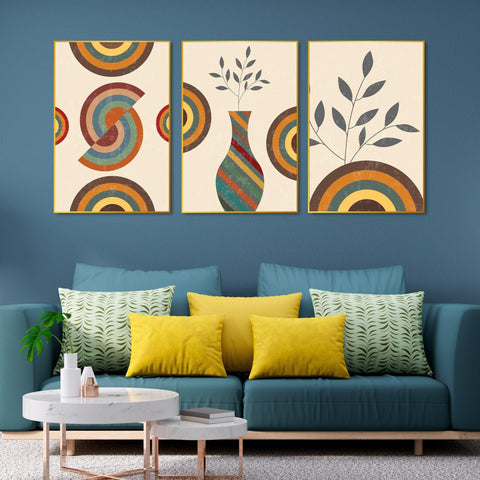 Flower Pot Floating Canvas Wall Painting Set of Three - Decor Mantra 