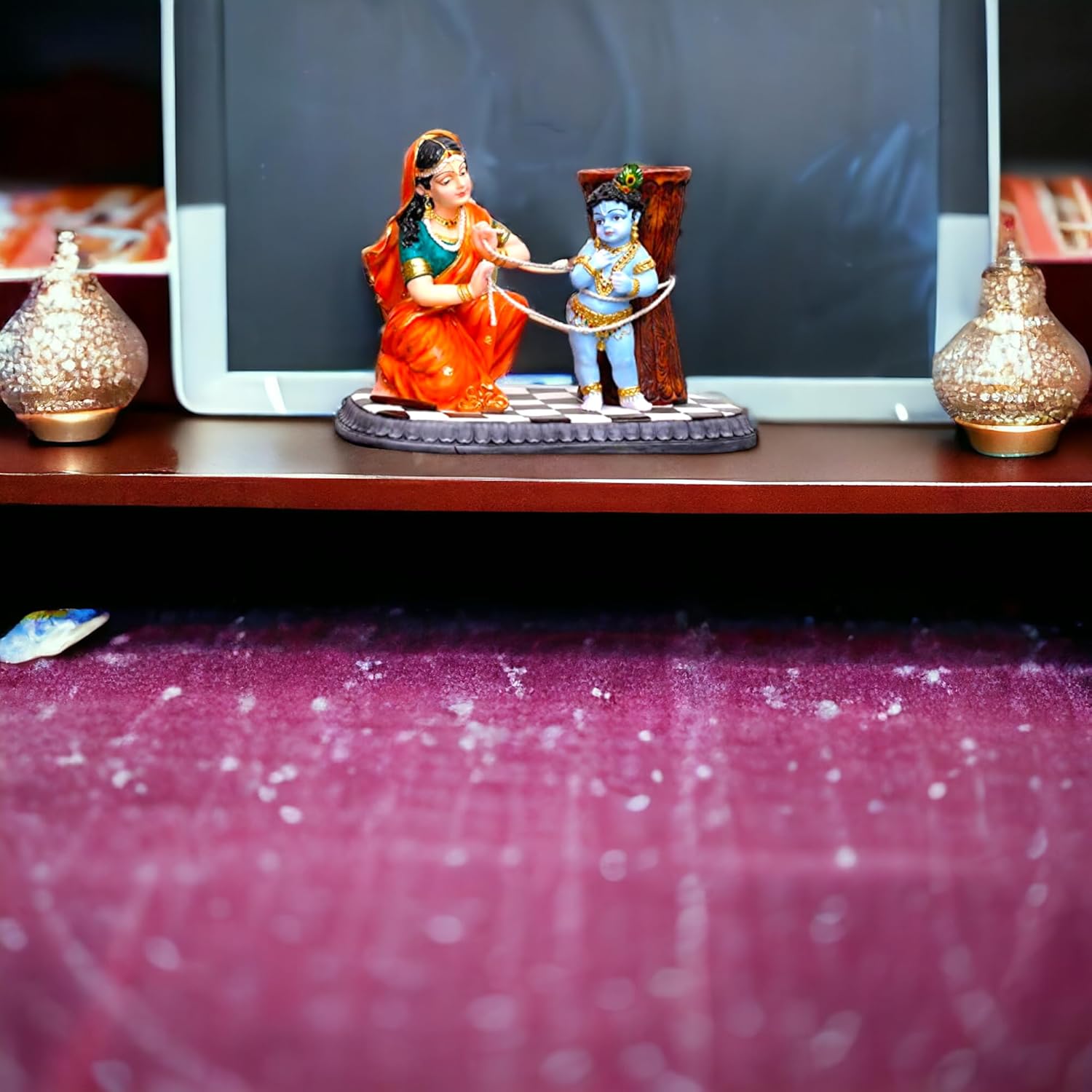 Yashoda Maa Binding Little Krishna Idol – Damodar Leela Religious Idol Showpiece for Home Temple Decor & Car Dashboard - Harshita Craft