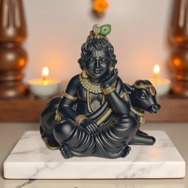 Black Krishna with Cow Idol