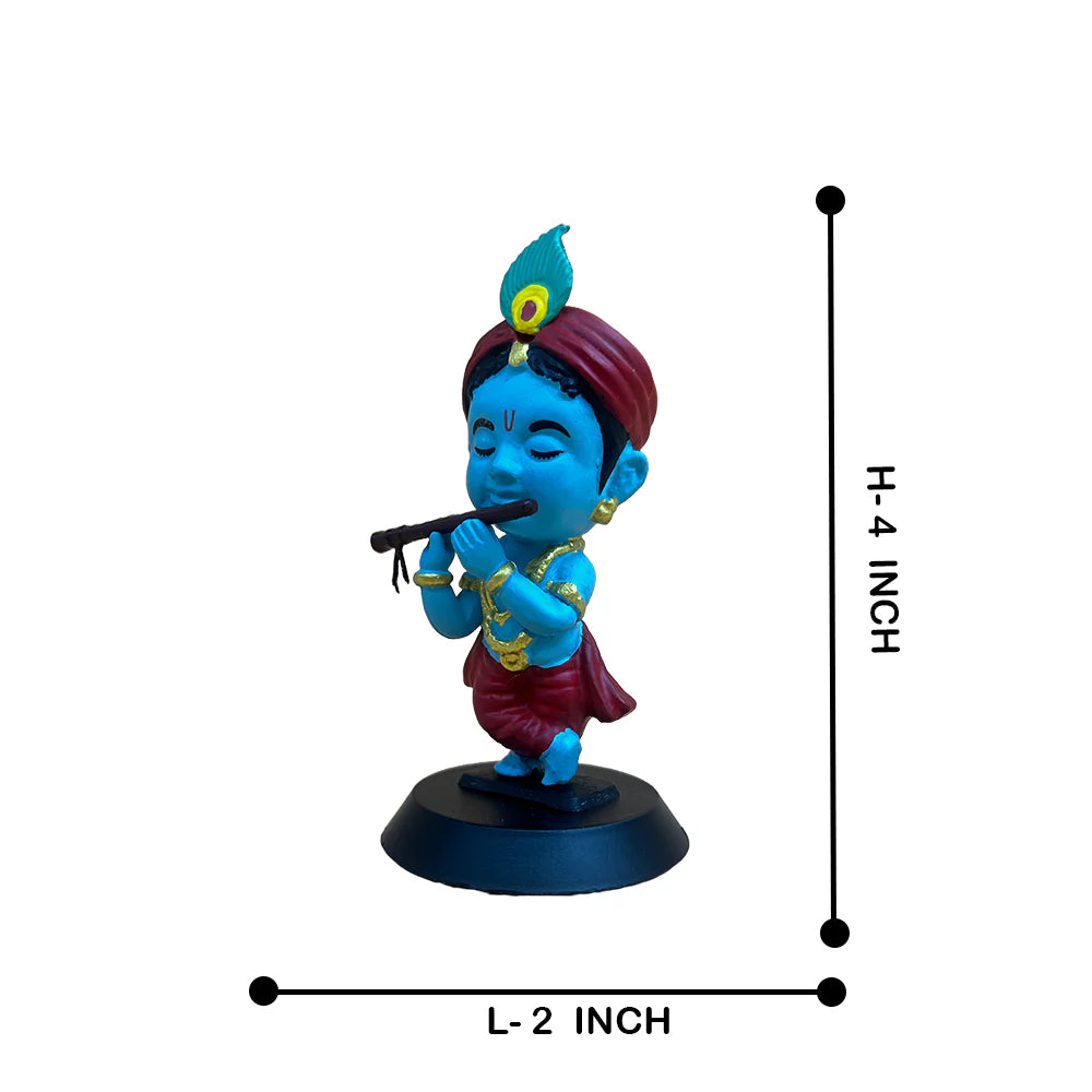 Baby Krishna Idol for Car Dashboard – Bal Krishna Murti with Flute for Home, Office & Mandir | Hand-Painted Resin Krishna Statue - Harshita Craft