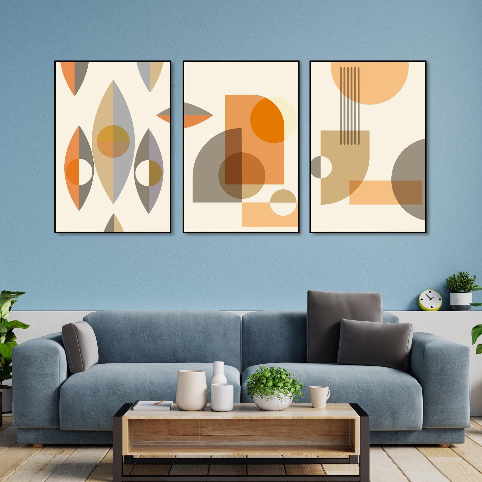Abstract Shapes Floating Canvas Wall Painting Set of Three - Decor Mantra 