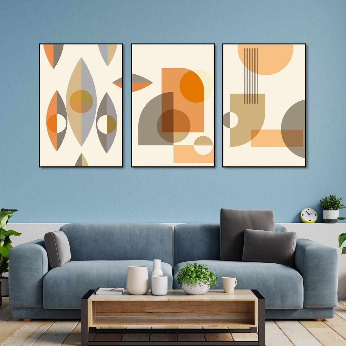 Abstract Shapes Floating Canvas Wall Painting Set of Three - Decor Mantra 