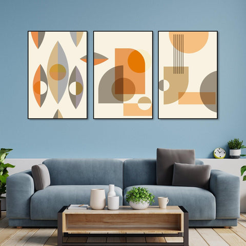 Abstract Shapes Floating Canvas Wall Painting Set of Three - Decor Mantra 