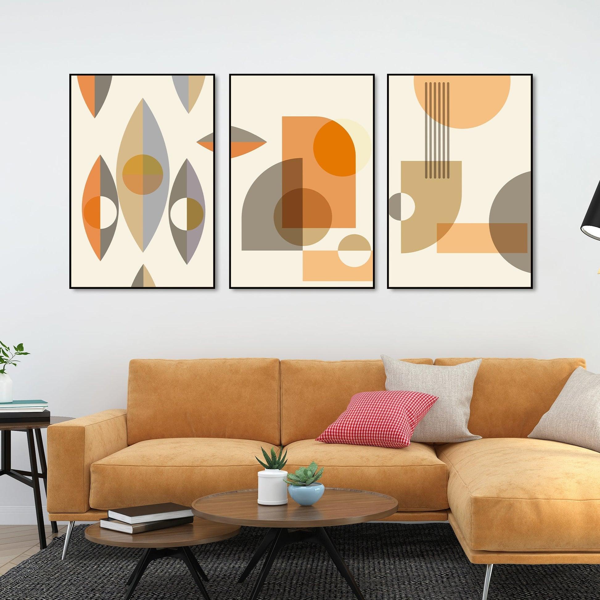 Abstract Shapes Floating Canvas Wall Painting Set of Three - Decor Mantra 