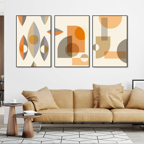 Abstract Shapes Floating Canvas Wall Painting Set of Three - Decor Mantra 