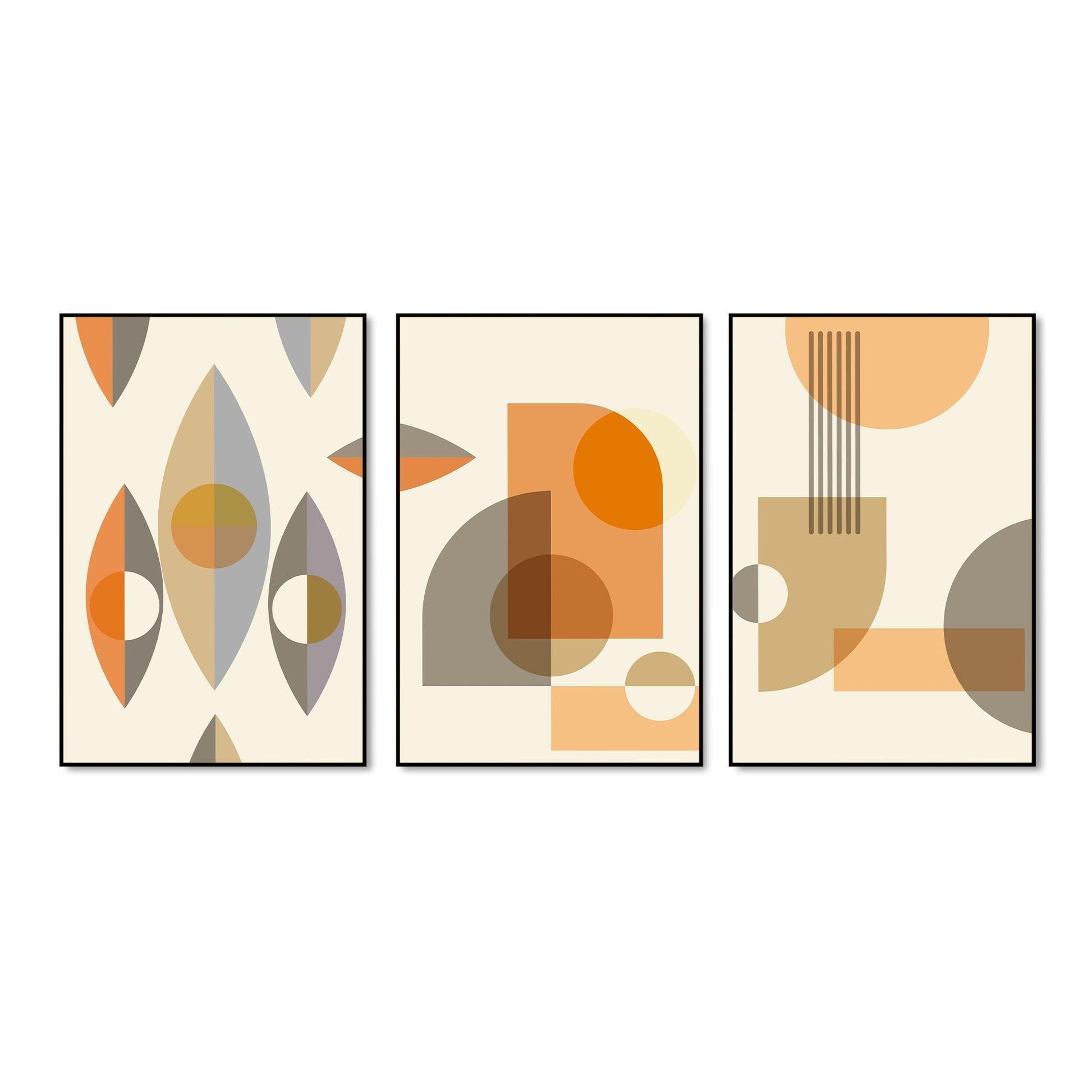 Abstract Shapes Floating Canvas Wall Painting Set of Three - Decor Mantra 